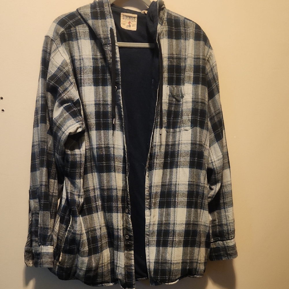 RedHead Men's Checkered Shirt Jacket Navy Blue And Gray
